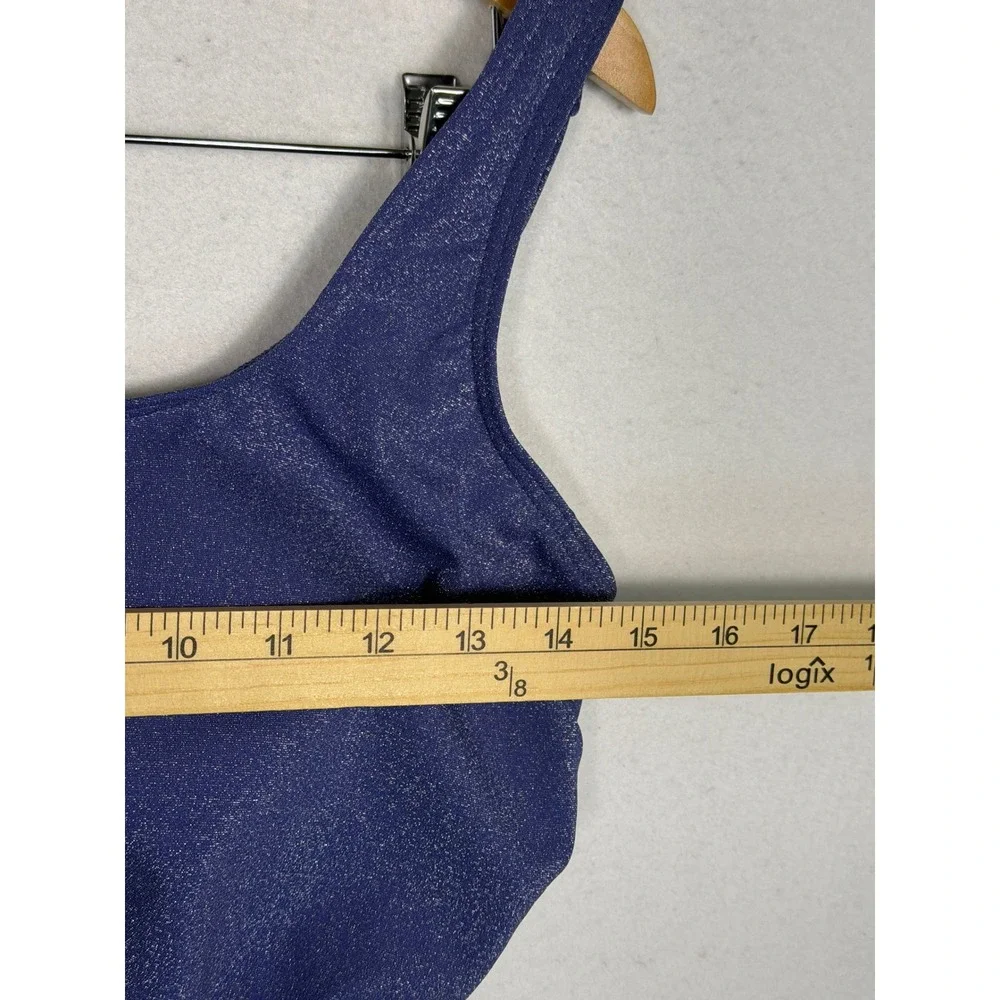 Lands End Swimsuit Skirt Set Womens 14 Blue Metallic Shimmer 2pc One Piece Skirt